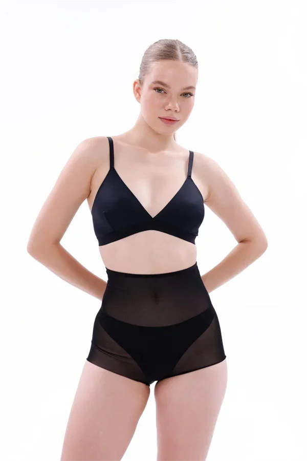 Siyah MI EMAY 2706 Lazer Tül Toparlayıcı Slip Hayalet Külot Korse