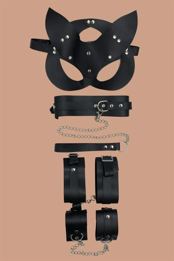 Siyah 4'lü Maske,Tasma,Kelepce Harness Set